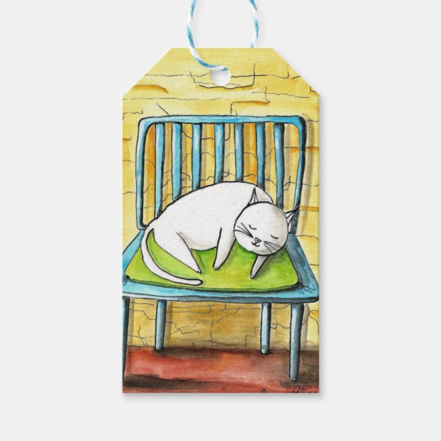 Étiquettes-cadeau Balise d'impression de chat d'art populaire, Balis (Devant)