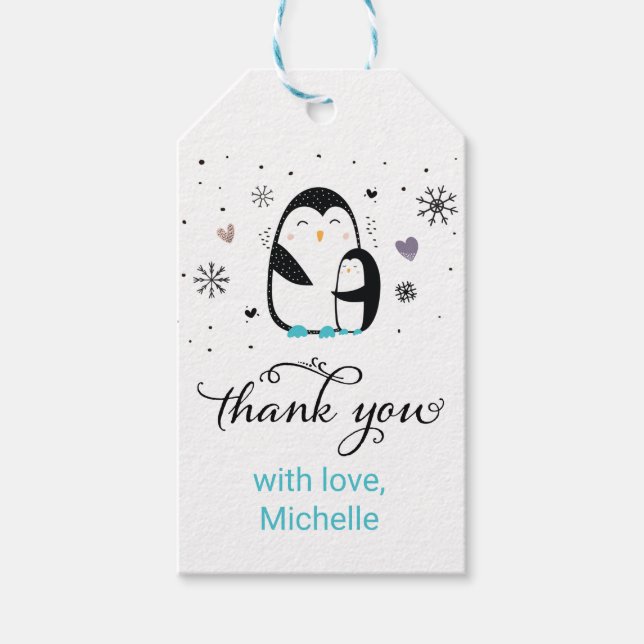 Étiquettes-cadeau Balise Doodle Winter Penguin Baby Favor (Devant)