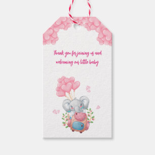 Étiquettes-cadeau Balise Eléphant mignon Et Merci Balloon Rose