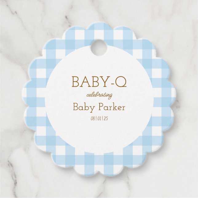 Étiquettes Cadeau Balise En vichy Baby shower bleu Favoriser (Devant)