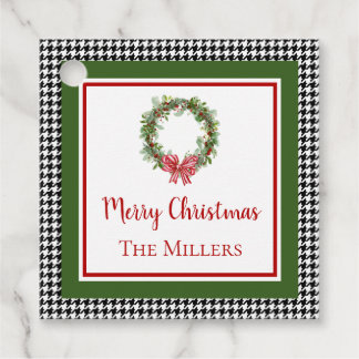 Étiquettes Cadeau Balise Favori de Noël Houndstooth Border