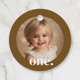 Étiquettes Cadeau Balise Favori photo premier anniversaire en Brown 