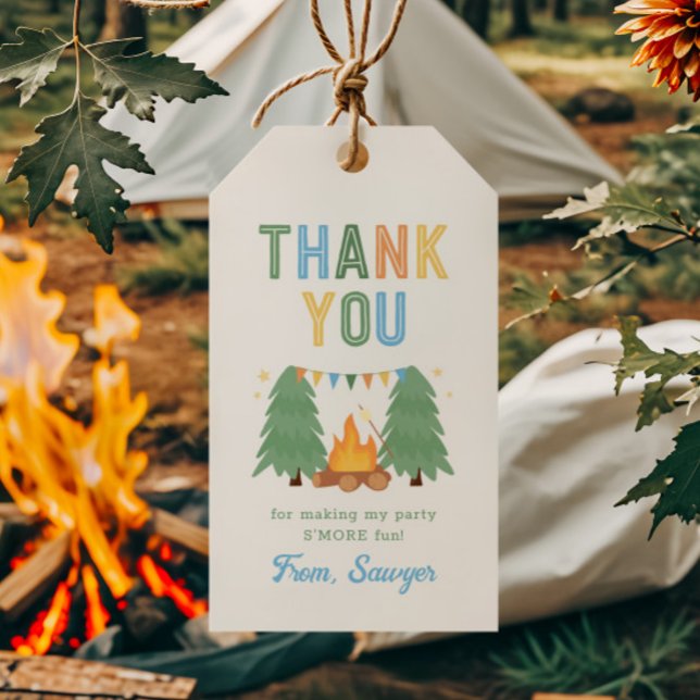 Étiquettes-cadeau Balise Fête d'anniversaire du camping Favoriser (Créateur téléchargé)