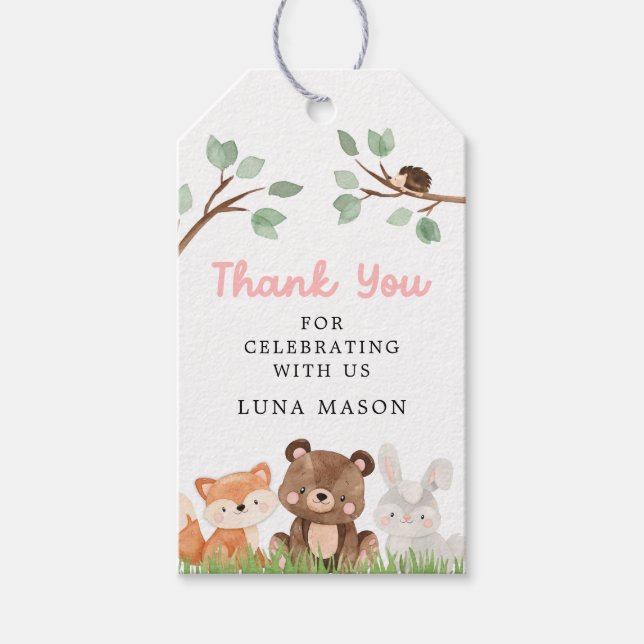 Étiquettes-cadeau Balise Fille Baby shower Woodland Merci Favor (Devant)