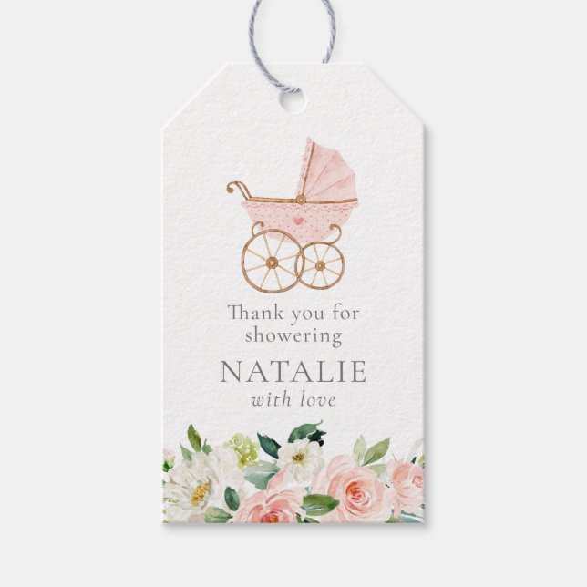 Étiquettes-cadeau Balise Fille Fleur Rose Baby shower Favoriser (Devant)