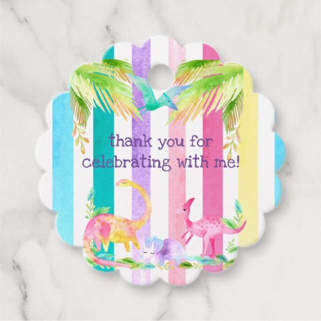 Étiquettes Cadeau Balise Fille Rose Dinosaur Favoriser (Devant)