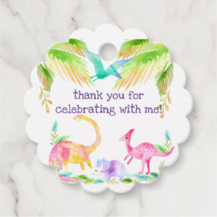 Étiquettes Cadeau Balise Fille Rose Dinosaur Favoriser