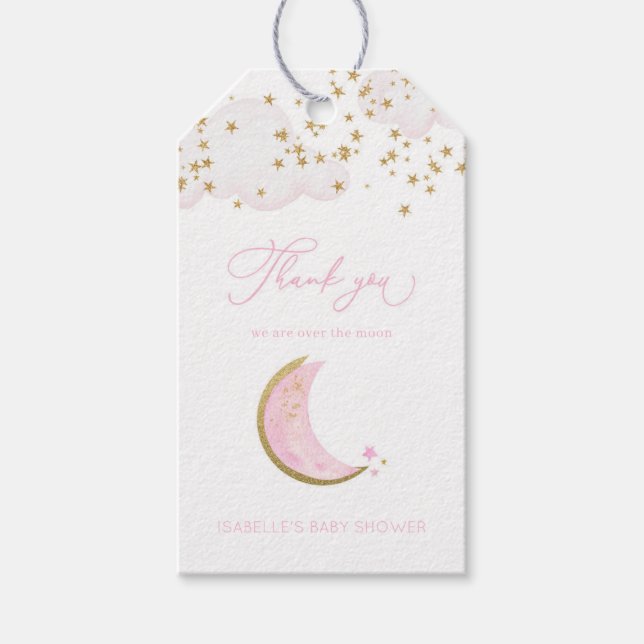 Étiquettes-cadeau Balise Fille rose sur la lune Baby shower Favor (Devant)