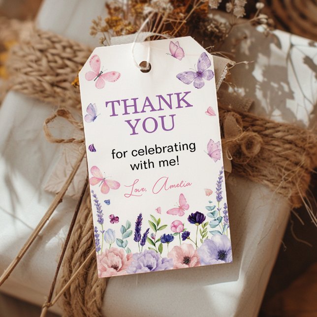 Étiquettes-cadeau Balise Fleur Papillon Jardin Merci Favoriser (Créateur téléchargé)