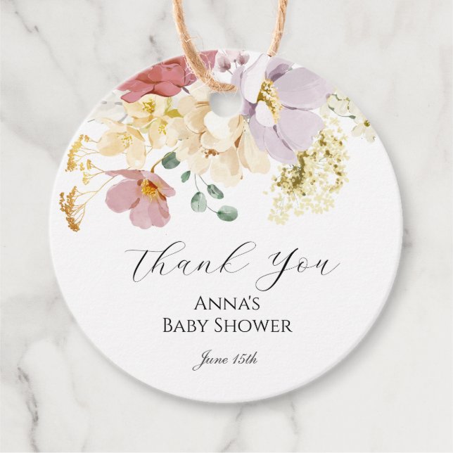 Étiquettes Cadeau Balise Fleurs roses préférées (Devant)