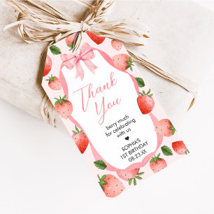 Étiquettes-cadeau Balise Fraise Pink Bow Berry First Birthday Favg