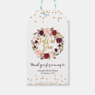 Étiquettes-cadeau Balise Gold and Red Marsala Floral Fall in Love Fa