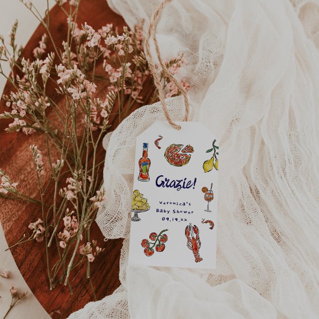 Étiquettes-cadeau Balise Grazie Italian Baby shower Favoriser (Créateur téléchargé)