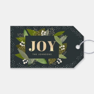 Étiquettes-cadeau Balise JOY Foliage & Berry Navy Blue Christmas GIf