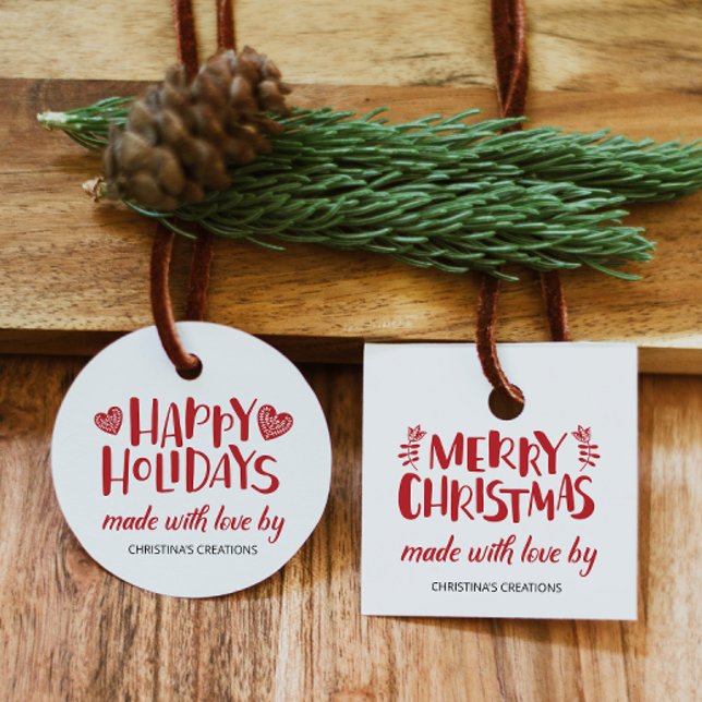 Étiquettes Cadeau Balise Joyeuses fêtes faites avec Carré d'amour (Créateur téléchargé)