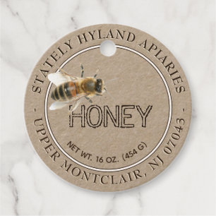 Étiquettes Cadeau Balise Kraft Honey Jar Neck avec abeille à miel ré