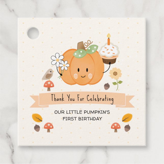 Étiquettes Cadeau Balise Little Citrouille First Birthday Girl Favor (Devant)