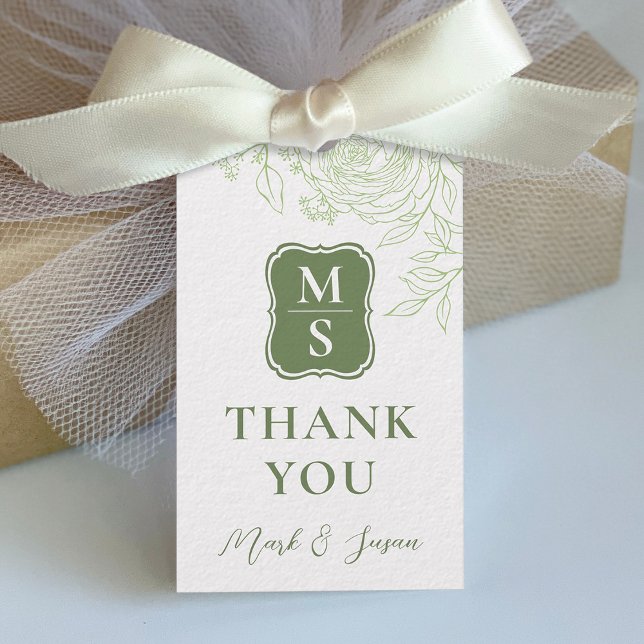 Étiquettes-cadeau Balise Mariage d'art de la ligne Ranunculus (verte (Créateur téléchargé)