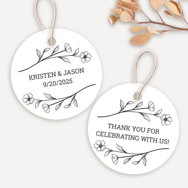 Étiquettes Cadeau Balise Mariage fleur sauvage Monogramme (Wildflower Monogram Wedding Tags by Fiesta Valley Print)