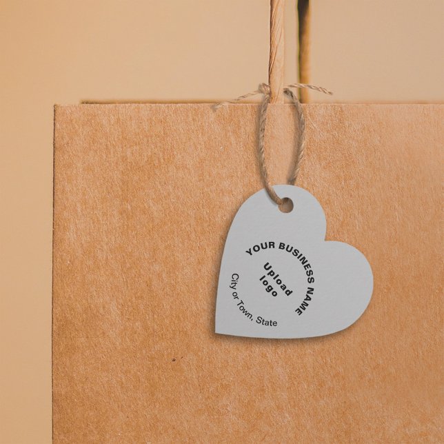 Étiquettes Cadeau Balise Marque commerciale sur forme de coeur gris (Build brand name awareness. Your business brand on gray heart shape tag.)