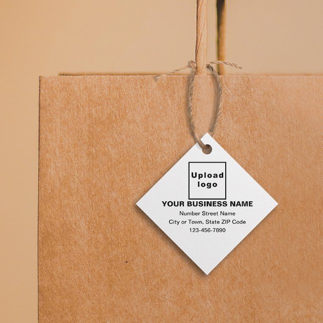 Étiquettes Cadeau Balise Marque d'entreprise sur la forme de diamant (Build brand name awareness. Your business brand on white diamond shape tag.)