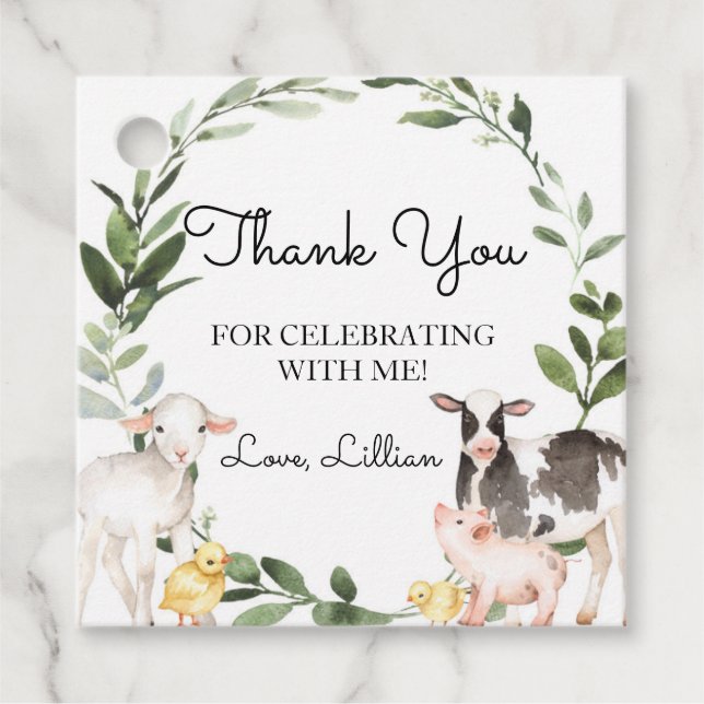 Étiquettes Cadeau Balise Merci Animaux de ferme (Devant)