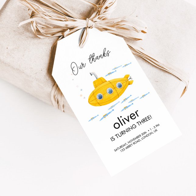 Étiquettes-cadeau Balise Merci Anniversaire de enfant sous-marin jau (Créateur téléchargé)