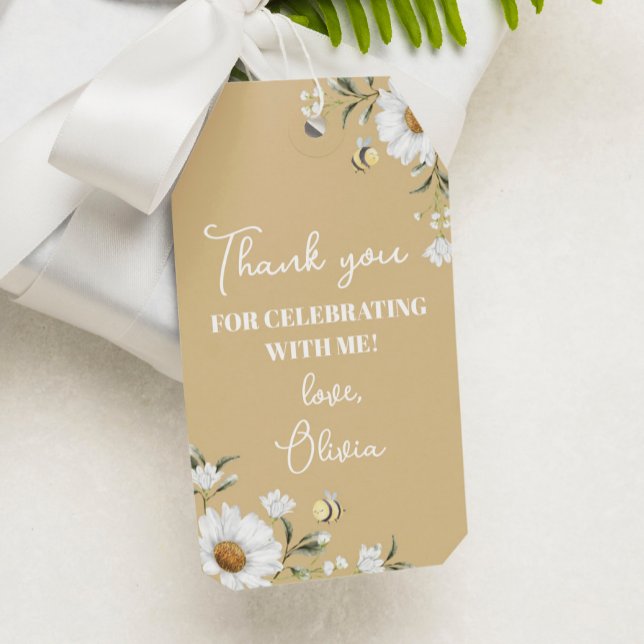 Étiquettes-cadeau Balise Merci d'anniversaire Daisy Bee (Créateur téléchargé)