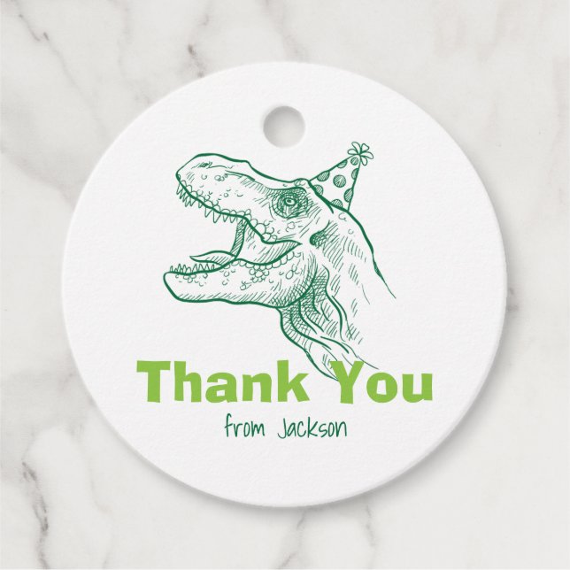Étiquettes Cadeau Balise Merci d'anniversaire de Dinosaur (Devant)