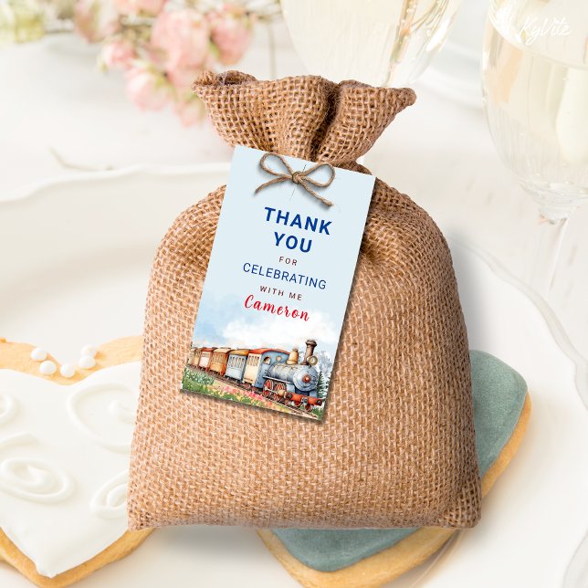 Étiquettes-cadeau Balise Merci d'anniversaire de train modifiable (Créateur téléchargé)