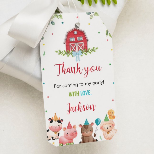Étiquettes-cadeau Balise Merci d'anniversaire des animaux de ferme m (Créateur téléchargé)