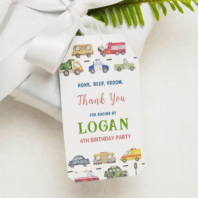 Étiquettes-cadeau Balise Merci d'anniversaire des camions de transpo (Créateur téléchargé)