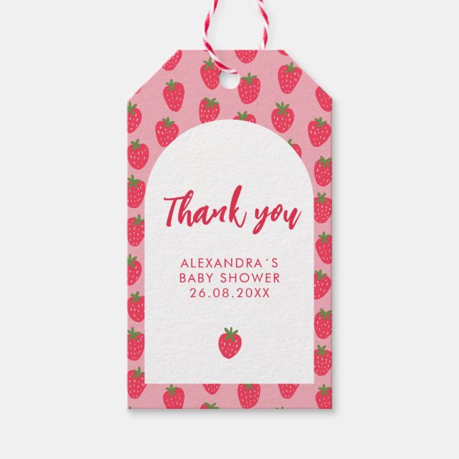 Étiquettes-cadeau Balise Merci Fraise Bébé Fille Douche Faveur (Devant)