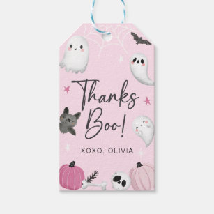 Étiquettes-cadeau Balise Merci Halloween Fantôme rose ・ Merci Boo!