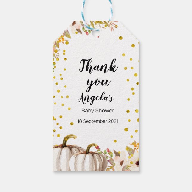 Étiquettes-cadeau Balise Merci moderne citrouille blanc et or. (Dos)