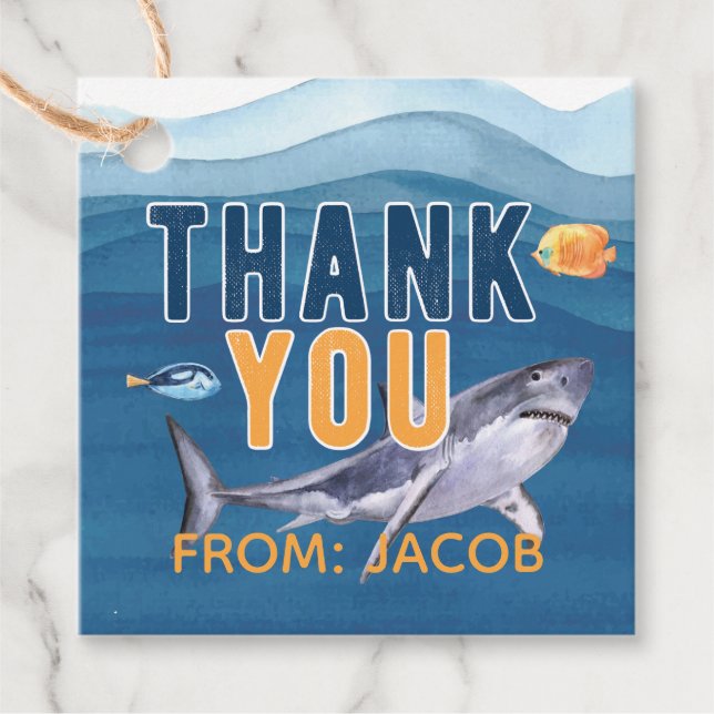 Étiquettes Cadeau Balise Merci requin aquarelle (Devant)