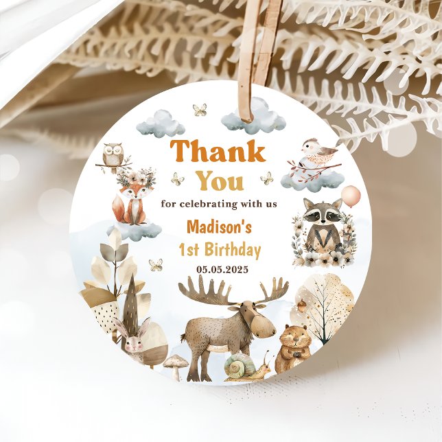 Étiquettes Cadeau Balise Mignonne Animaux de bois 1er fête d'anniver (Créateur téléchargé)