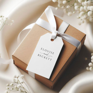 Étiquettes-cadeau Balise Moderne Blanc Noir Typographie Mariage Favo