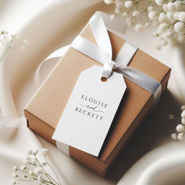 Étiquettes-cadeau Balise Moderne Blanc Noir Typographie Mariage Favo (Créateur téléchargé)