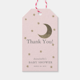 Étiquettes-cadeau Balise Moon & Stars Baby shower rose Merci GIft