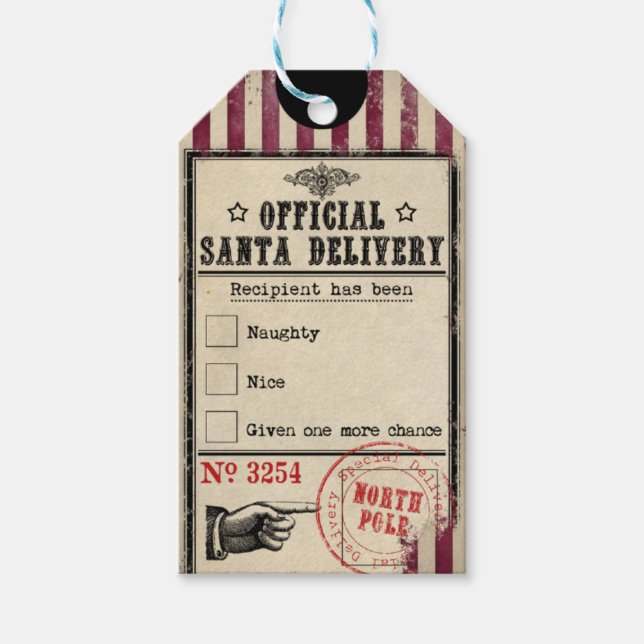 Étiquettes-cadeau Balise officielle de livraison Père Noël Naughty o (Devant)