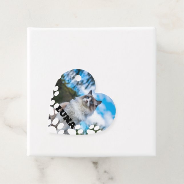 Étiquettes Cadeau Balise personnalisée Favori photo chat avec nom (En situation)