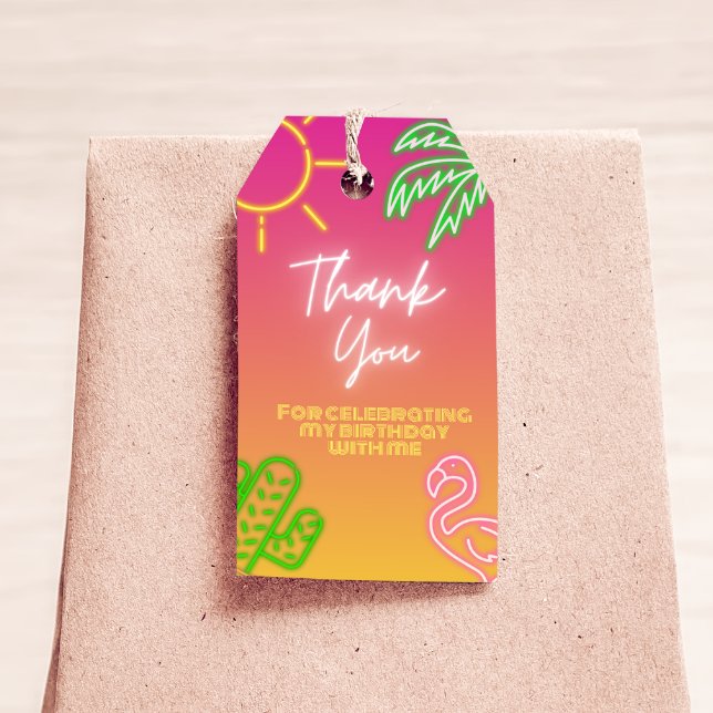 Étiquettes-cadeau Balise Pool Party Pink Neon Favour (Créateur téléchargé)