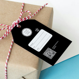 Étiquettes-cadeau Balise Prix noir du logo commercial modifiable QR