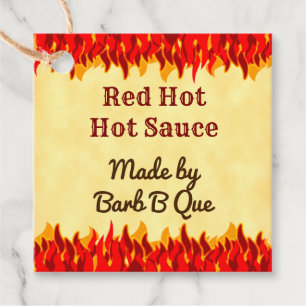 Étiquettes Cadeau Balise Red Flames Custom Retro BBQ Hot Sauce