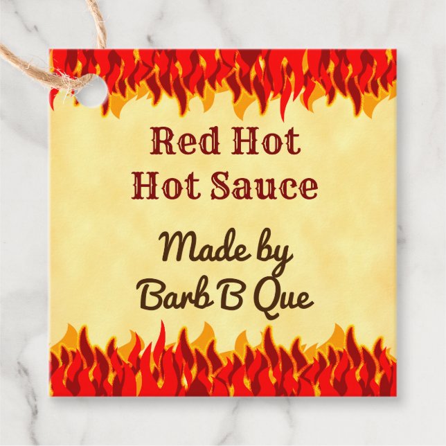 Étiquettes Cadeau Balise Red Flames Custom Retro BBQ Hot Sauce (Devant)