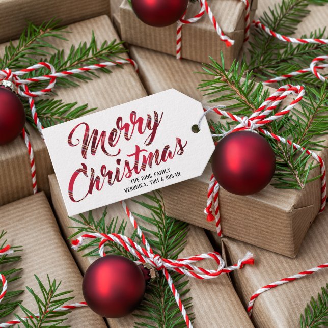 Étiquettes-cadeau Balise Red Plaid Joyeux Noël (Créateur téléchargé)