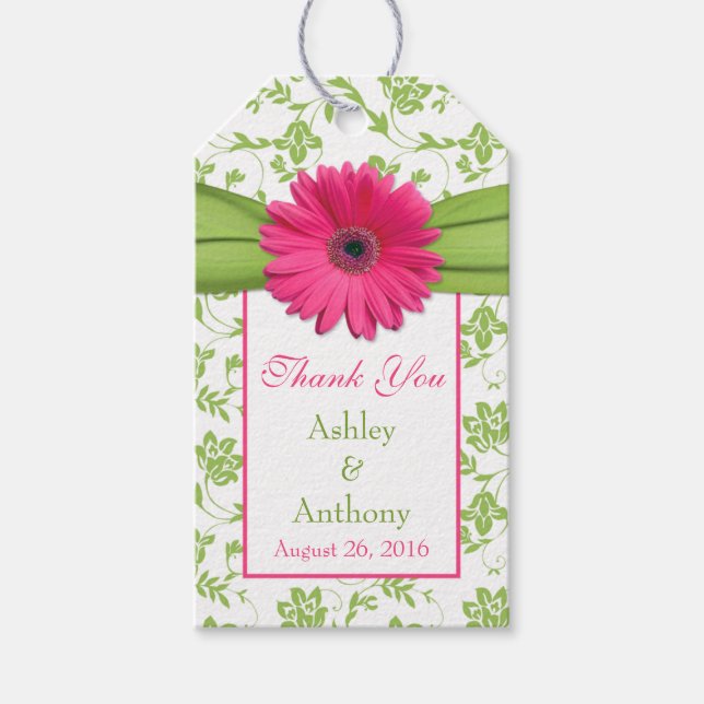 Étiquettes-cadeau Balise Rose Daisy Green Floral Merci Favor (Devant)