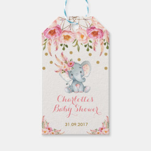 Étiquettes-cadeau Balise Rose Floral Boho Elephant Baby shower Favor