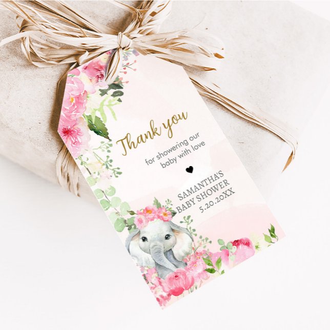 Étiquettes-cadeau Balise Rose Floral Little Peanut Baby shower Favor (Pink Floral Elephant Spring Baby Shower Favor Tags)